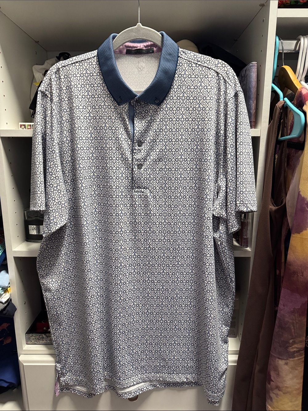 Men's Greyson Geometric Print Polo Shirt with Blue Collar